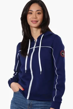 Fahrenheit Piping Detail Zip Up Hoodie - Navy
