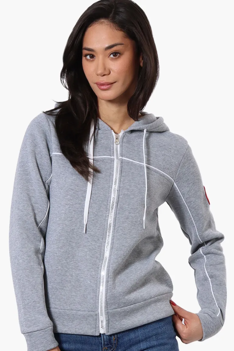 Fahrenheit Piping Detail Zip Up Hoodie - Grey