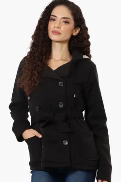Fahrenheit Sherpa Lined Double Breasted Lightweight Jacket - Black
