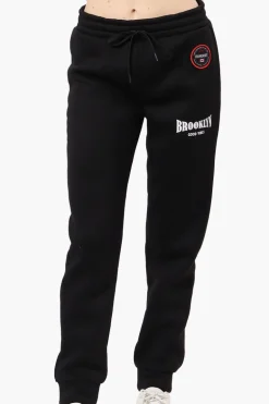 Fahrenheit Tie Waist Brooklyn Print Joggers - Black