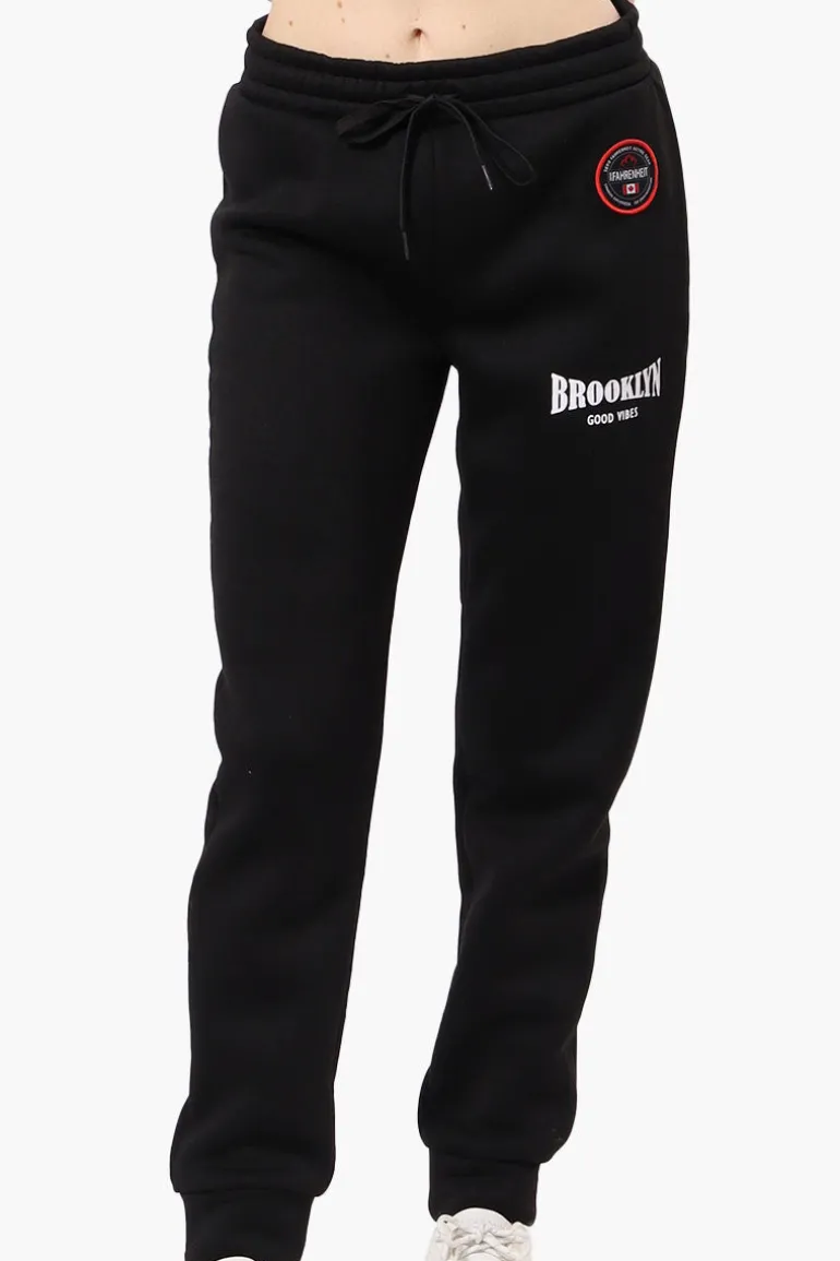 Fahrenheit Tie Waist Brooklyn Print Joggers - Black