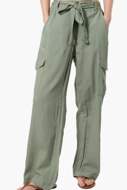 Helium Belted Linen Cargo Pants - Olive