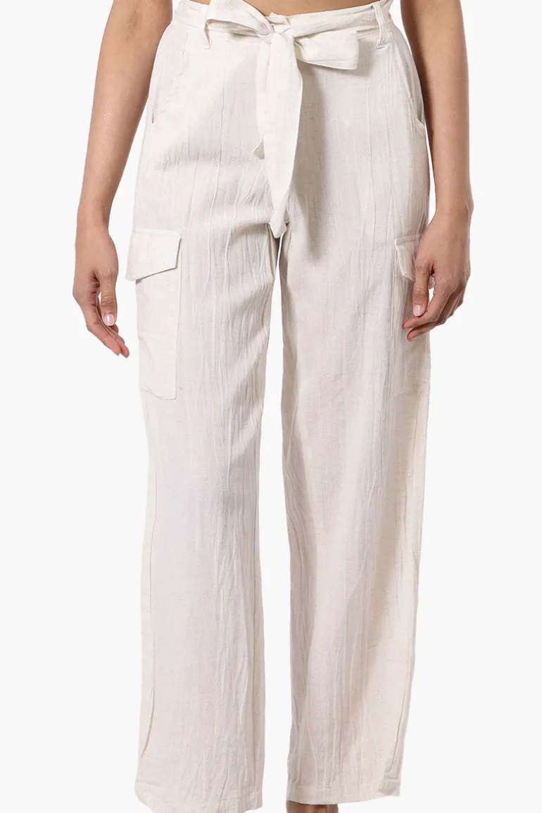 Helium Belted Linen Cargo Pants - White