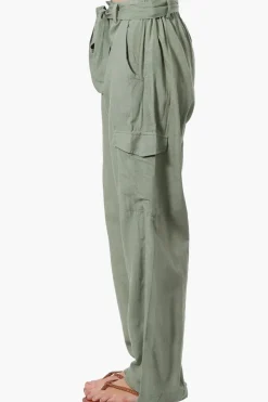 Helium Belted Linen Cargo Pants - Olive