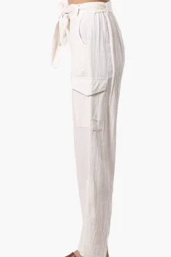 Helium Belted Linen Cargo Pants - White