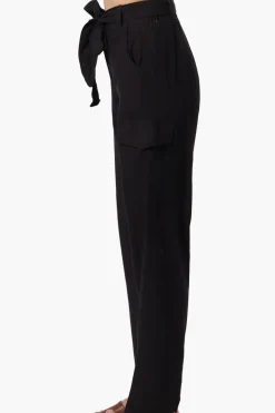 Helium Belted Linen Cargo Pants - Black