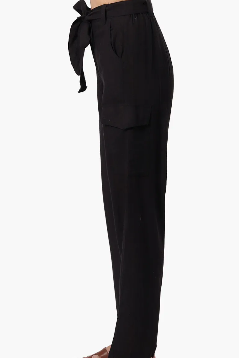 Helium Belted Linen Cargo Pants - Black