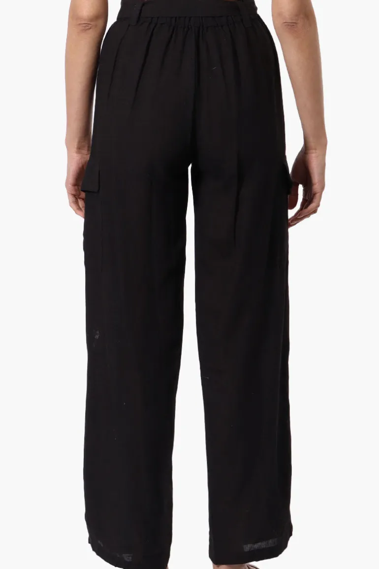 Helium Belted Linen Cargo Pants - Black