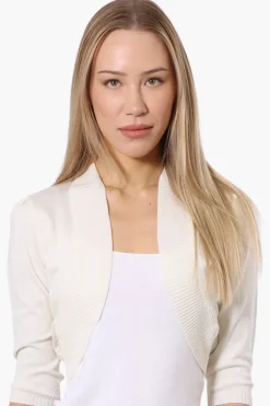 Impress 3/4 Sleeve Open Shrug Cardigan - White
