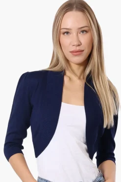 Impress 3/4 Sleeve Open Shrug Cardigan - Navy