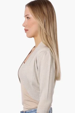 Impress 3/4 Sleeve Open Shrug Cardigan - Beige