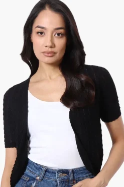 Impress Crochet Open Shrug Cardigan - Black