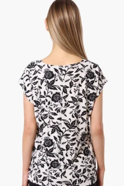 Impress Floral Cap Sleeve Circle Neck Tee - Cream