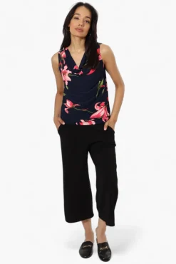 Impress Floral Cowl Neck Tank Top - Navy