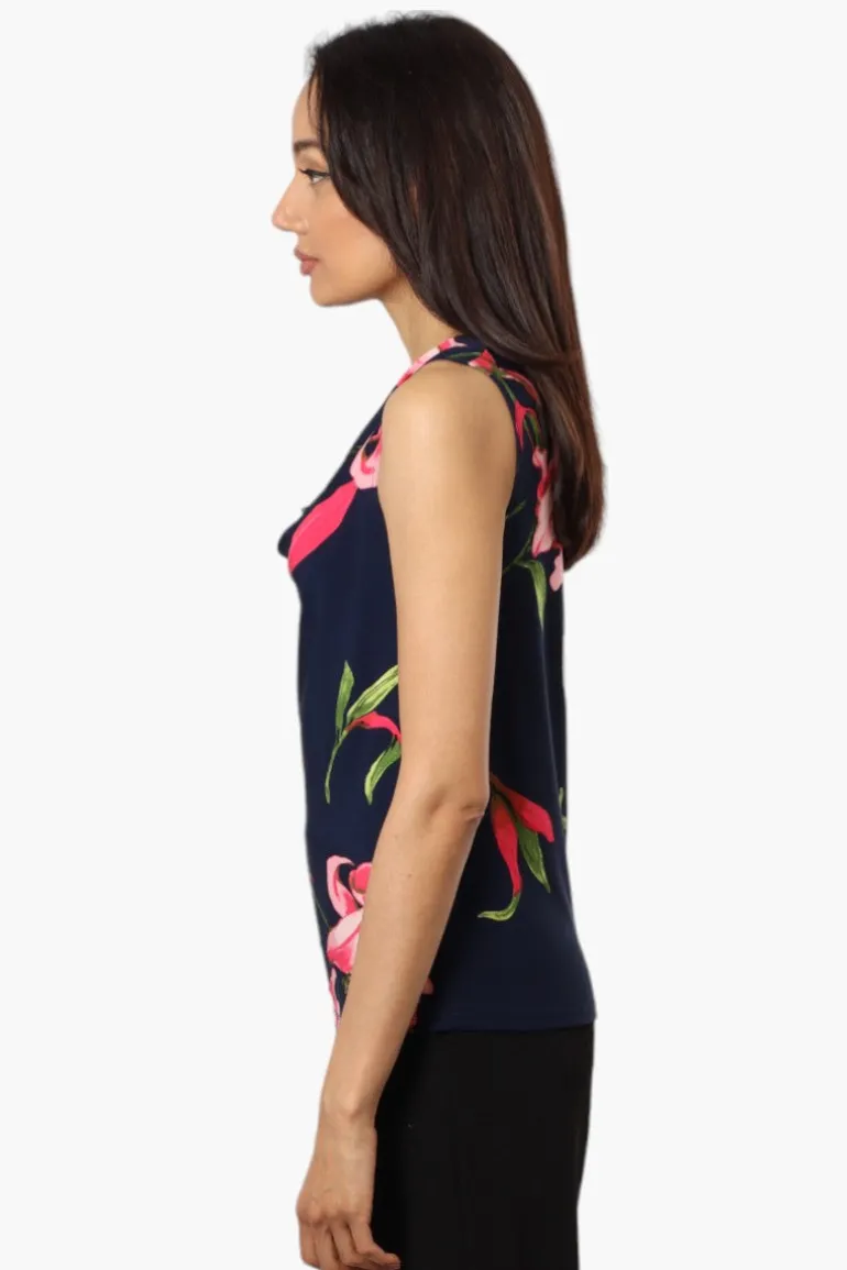 Impress Floral Cowl Neck Tank Top - Navy