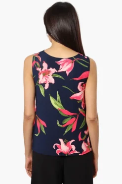Impress Floral Cowl Neck Tank Top - Navy