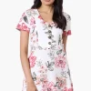 Impress Floral Short Sleeve Button Down Day Dress - White