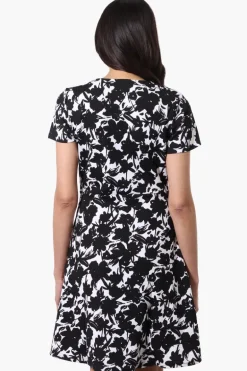 Impress Floral Short Sleeve Button Down Day Dress - Black