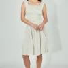 Impress Front Button Smocked Tiered Day Dress - Cream