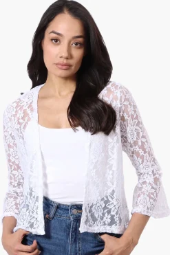 Impress Lace 3/4 Sleeve Open Cardigan - White