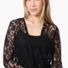 Impress Lace 3/4 Sleeve Open Cardigan - Black
