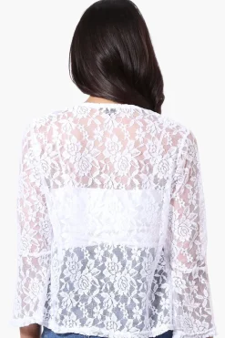 Impress Lace 3/4 Sleeve Open Cardigan - White