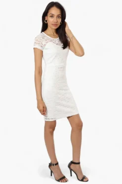 Impress Lace Rose Pattern Cocktail Dress - White