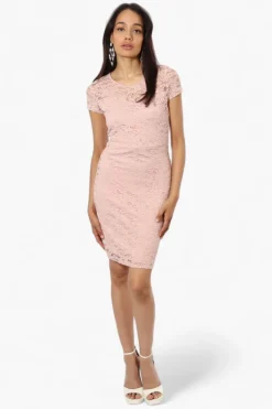 Impress Lace Rose Pattern Cocktail Dress - Pink