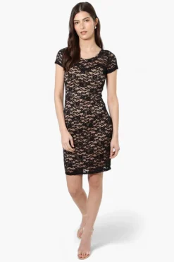 Impress Lace Rose Pattern Cocktail Dress - Black