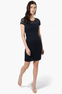 Impress Lace Rose Pattern Cocktail Dress - Navy
