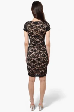 Impress Lace Rose Pattern Cocktail Dress - Black