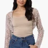 Impress Long Sleeve Lace Shrug Cardigan - Beige