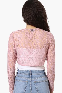 Impress Long Sleeve Lace Shrug Cardigan - Pink