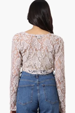 Impress Long Sleeve Lace Shrug Cardigan - Beige