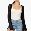 Impress Long Sleeve Pointelle Shrug Cardigan - Black