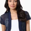 Impress Open Lace Shrug Cardigan - Navy