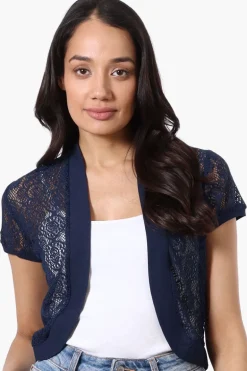 Impress Open Lace Shrug Cardigan - Navy