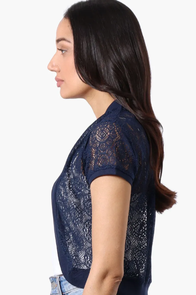 Impress Open Lace Shrug Cardigan - Navy