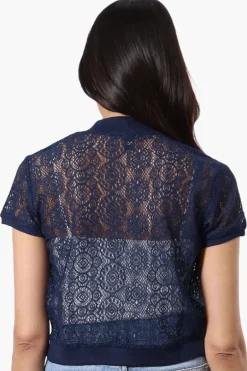 Impress Open Lace Shrug Cardigan - Navy