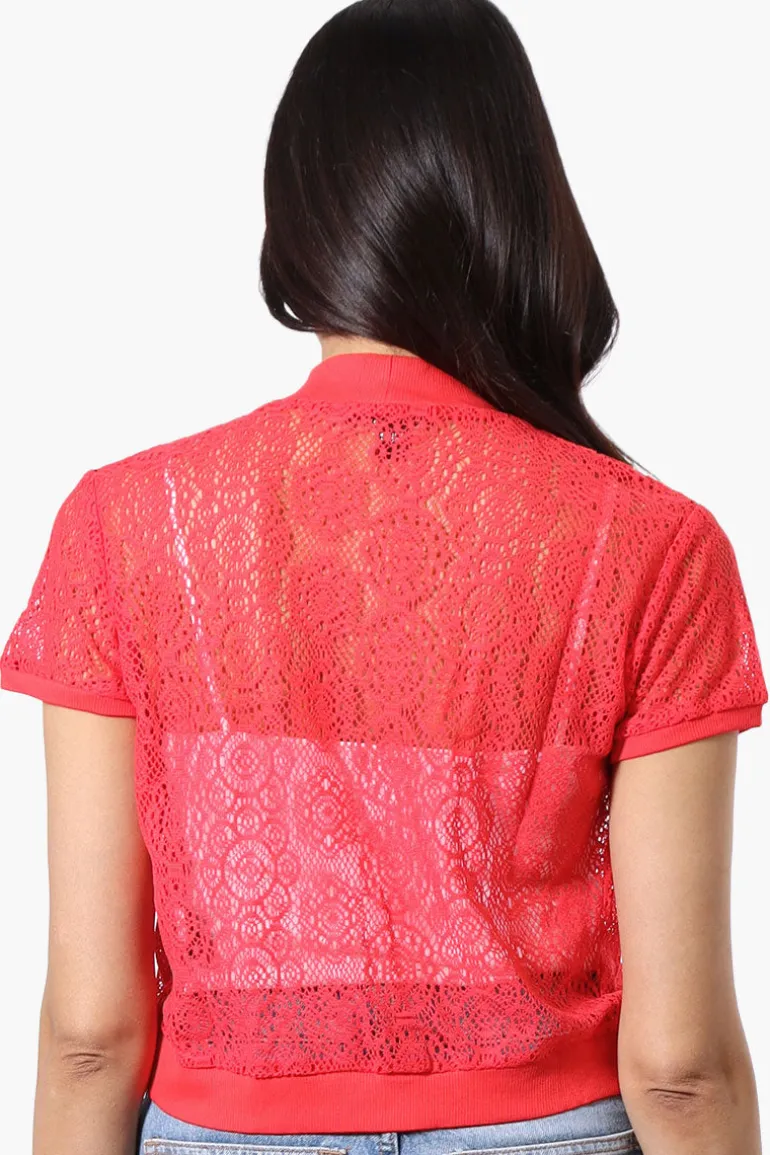 Impress Open Lace Shrug Cardigan - Red