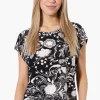 Impress Patterned Cap Sleeve Circle Neck Tee - Black