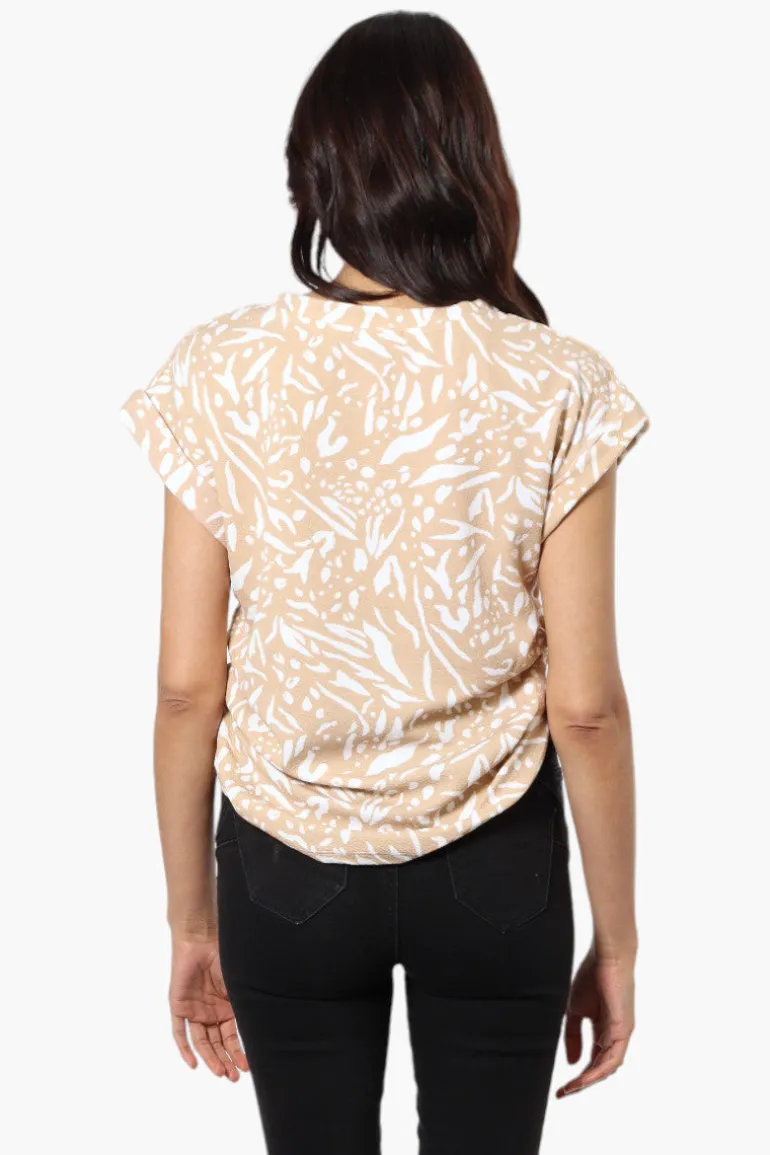 Impress Patterned Side Ruched Blouse - Beige