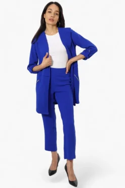 Impress Roll Up Sleeve Long Blazer - Blue