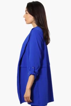 Impress Roll Up Sleeve Long Blazer - Blue