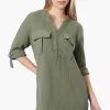 Impress Roll Up Sleeve Shirt Day Dress - Olive