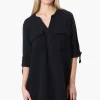 Impress Roll Up Sleeve Shirt Day Dress - Black