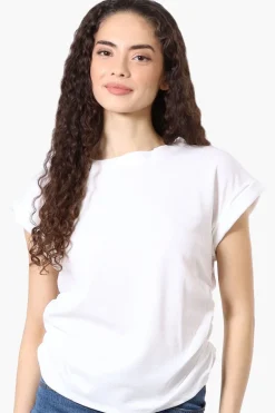 Impress Short Sleeve Side Ruching Blouse - White