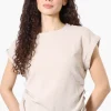 Impress Short Sleeve Side Ruching Blouse - Beige