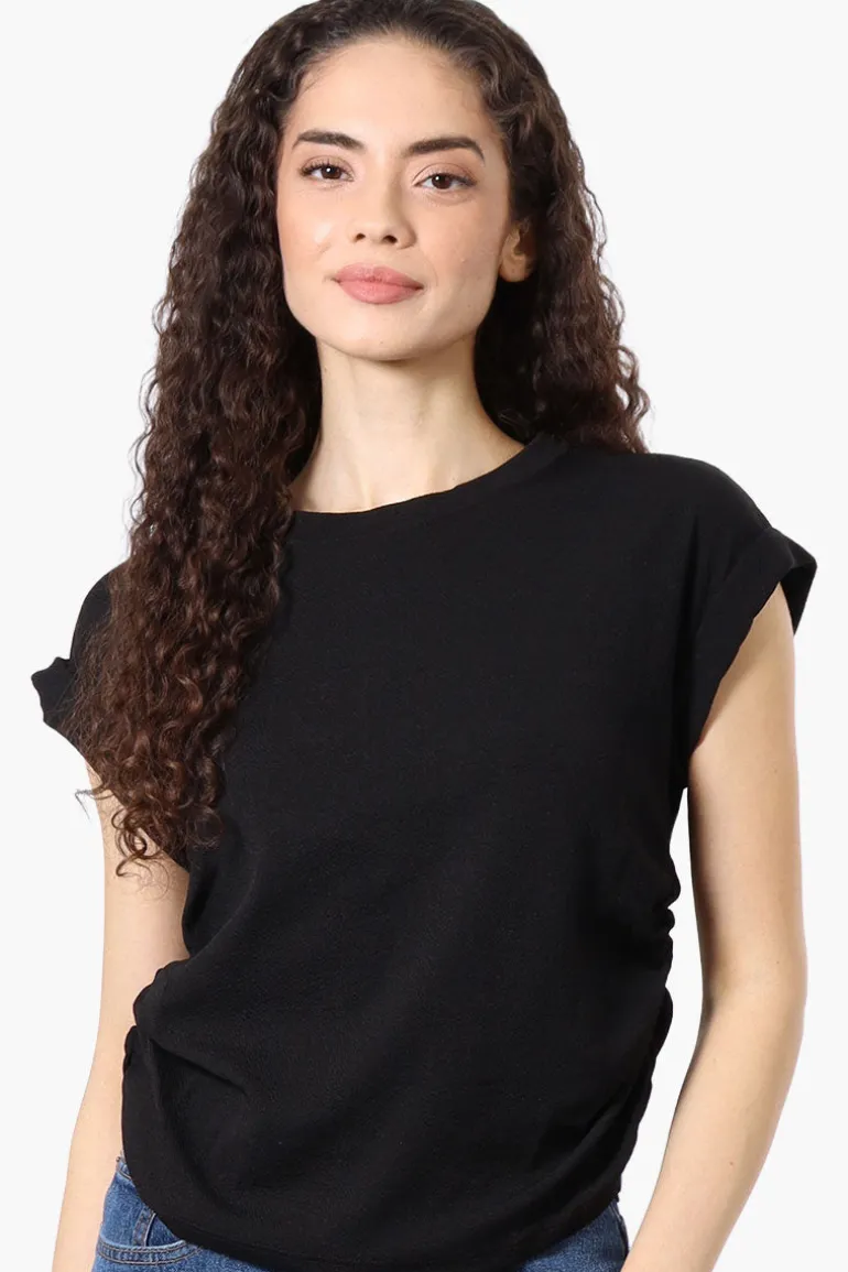 Impress Short Sleeve Side Ruching Blouse - Black