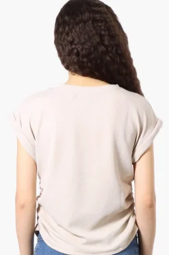 Impress Short Sleeve Side Ruching Blouse - Beige